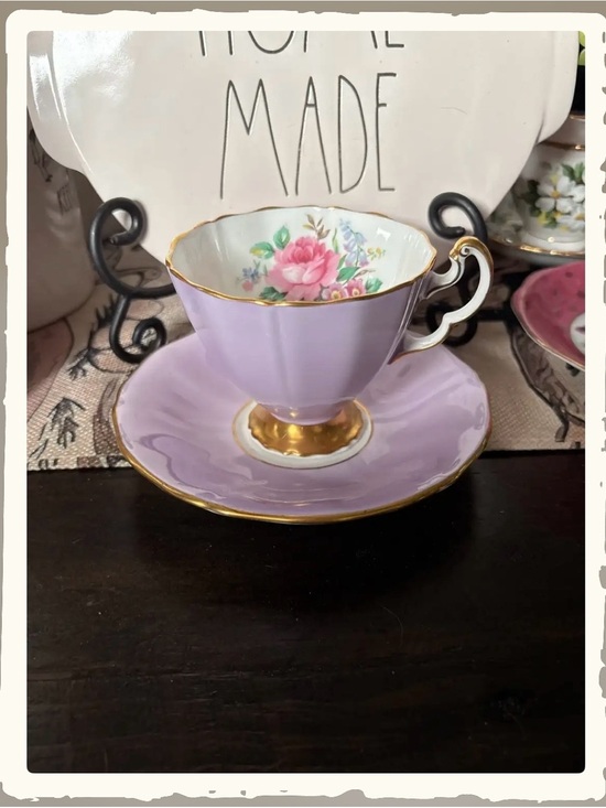 Other - Vintage Lilac Teacup and Saucer with Floral interior and Gold trim